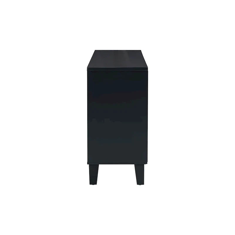 Schwarzes Buffet-Sideboard mit geometrischer Struktur und 4 Türen, modernes Aufbewahrungsmöbel für das Wohnzimmer