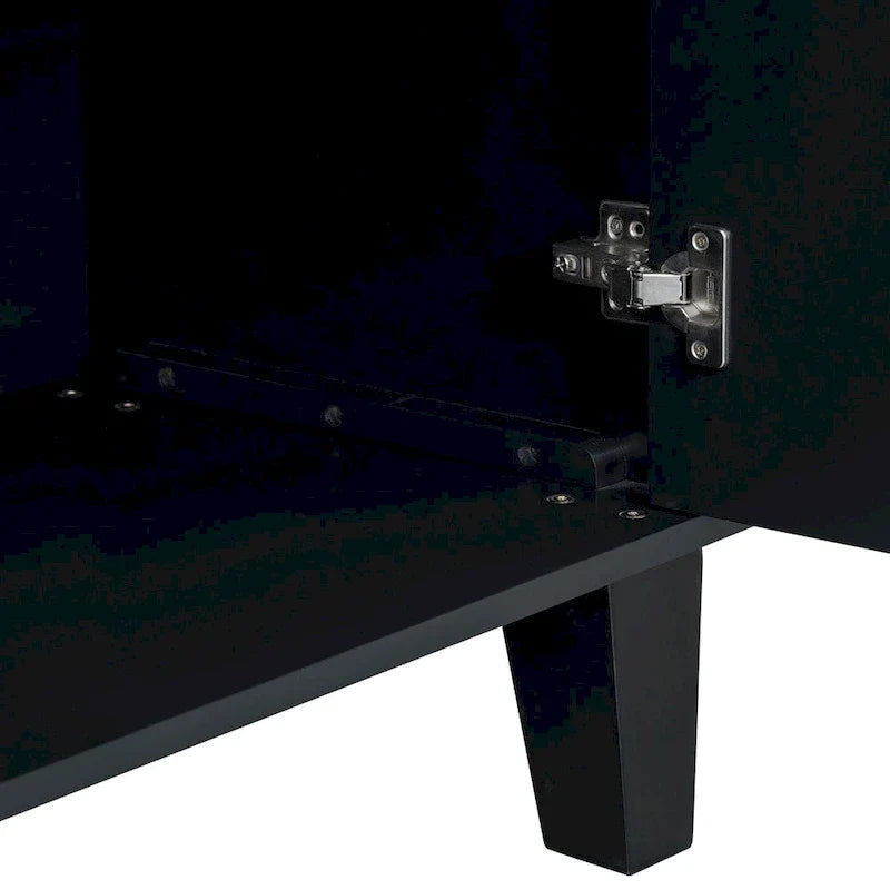 Schwarzes Buffet-Sideboard mit geometrischer Struktur und 4 Türen, modernes Aufbewahrungsmöbel für das Wohnzimmer