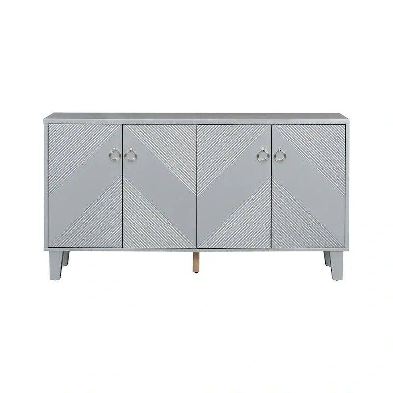 Schwarzes Buffet-Sideboard mit geometrischer Struktur und 4 Türen, modernes Aufbewahrungsmöbel für das Wohnzimmer