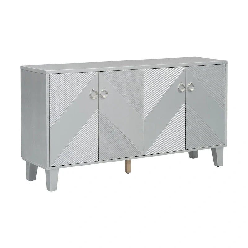 Schwarzes Buffet-Sideboard mit geometrischer Struktur und 4 Türen, modernes Aufbewahrungsmöbel für das Wohnzimmer