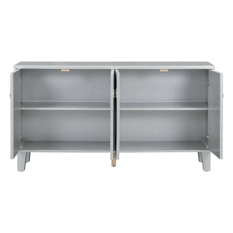 Schwarzes Buffet-Sideboard mit geometrischer Struktur und 4 Türen, modernes Aufbewahrungsmöbel für das Wohnzimmer