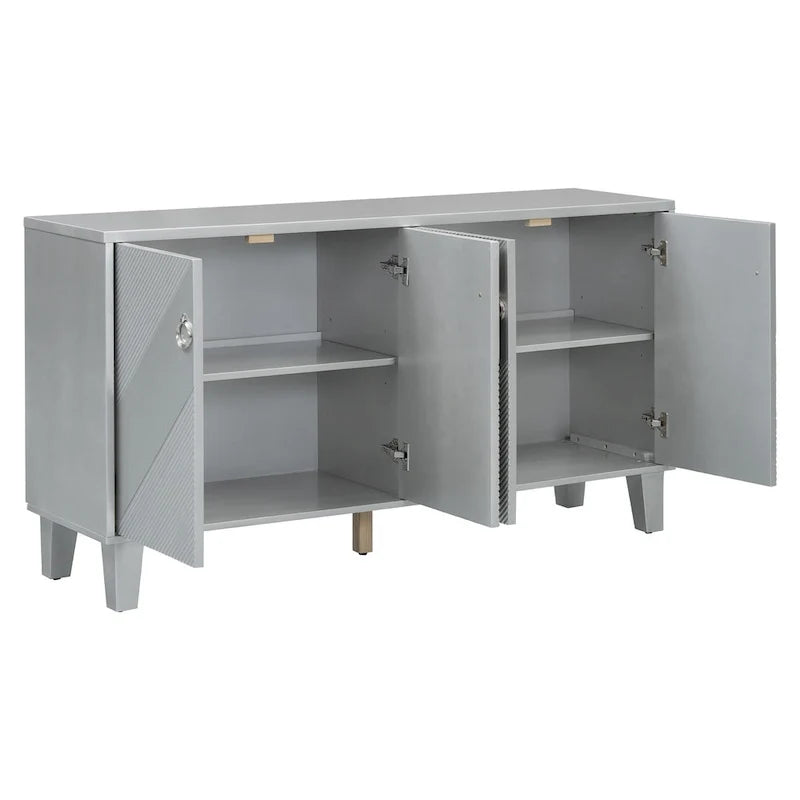 Schwarzes Buffet-Sideboard mit geometrischer Struktur und 4 Türen, modernes Aufbewahrungsmöbel für das Wohnzimmer