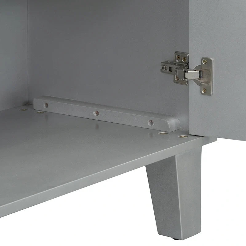Schwarzes Buffet-Sideboard mit geometrischer Struktur und 4 Türen, modernes Aufbewahrungsmöbel für das Wohnzimmer