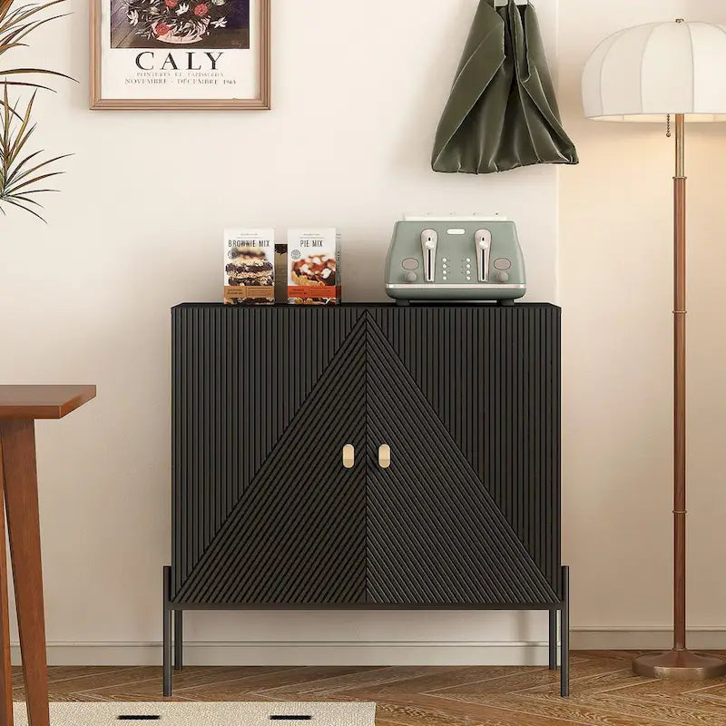 Sideboards Buffets Cabinet Home Coffee Bar Cabinet,with Drawers,2 Cabinets and 6-Bottle Wine Rack for Living Room(Black)