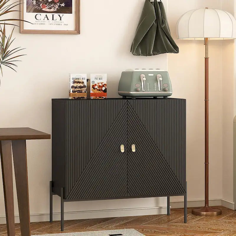 Buffet et meuble bar à café pour la maison, avec tiroirs, 2 placards et casier à vin pour 6 bouteilles, pour le salon (noir)