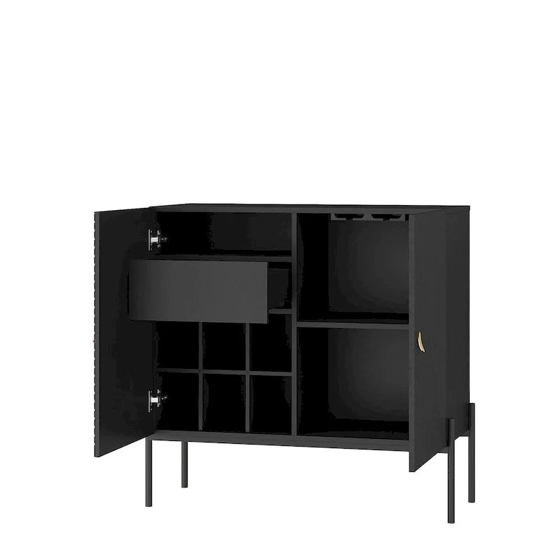 Buffet et meuble bar à café pour la maison, avec tiroirs, 2 placards et casier à vin pour 6 bouteilles, pour le salon (noir)