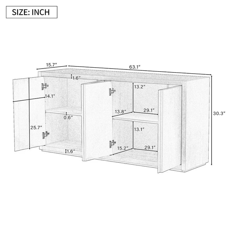 Besondere Merkmale eines viertürigen Sideboards mit Eschenfurnier, geeignet für Flur, Eingangsbereich und Wohnzimmer