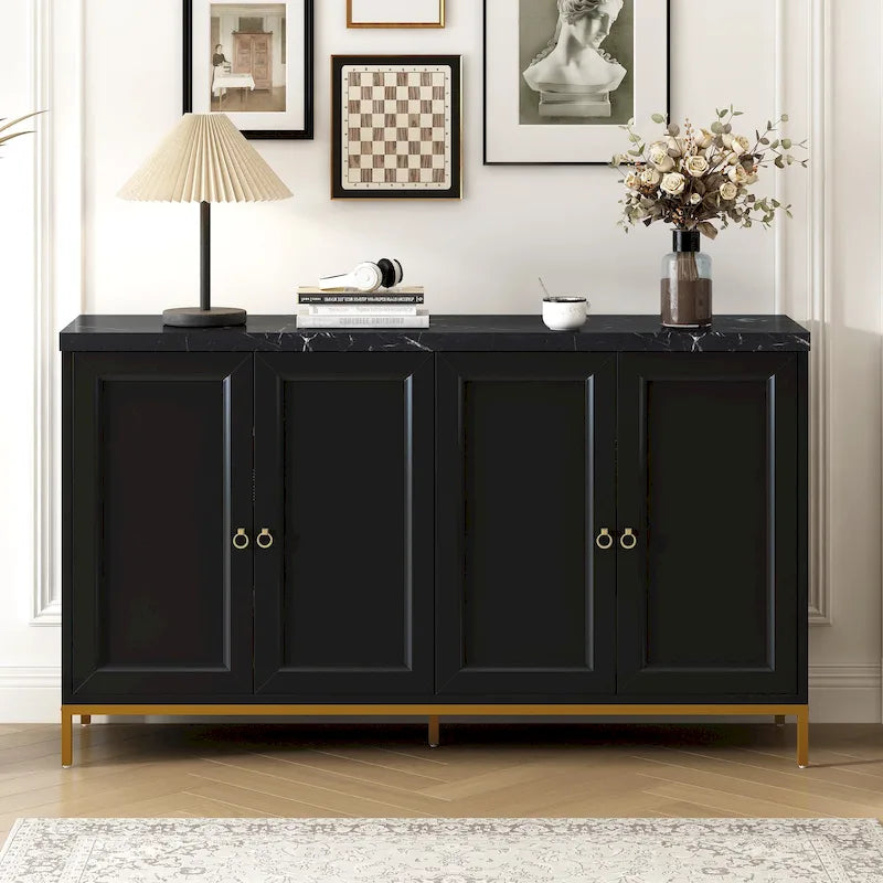 Buffet moderne avec 4 portes, poignées en métal et étagères réglables