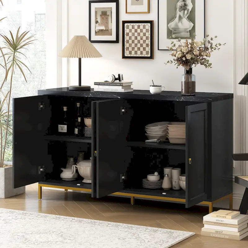 Buffet moderne avec 4 portes, poignées en métal et étagères réglables