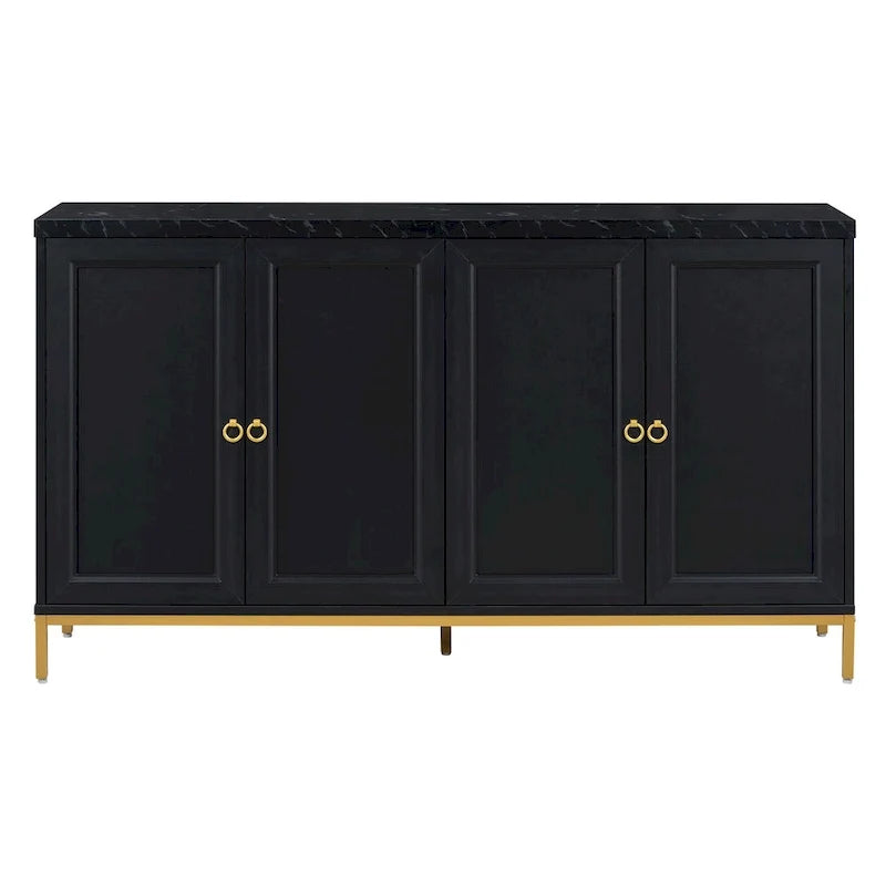 Buffet moderne avec 4 portes, poignées en métal et étagères réglables