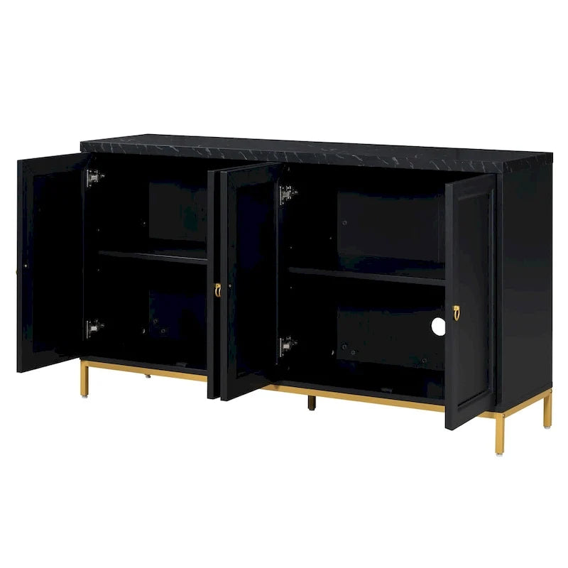 Buffet moderne avec 4 portes, poignées en métal et étagères réglables