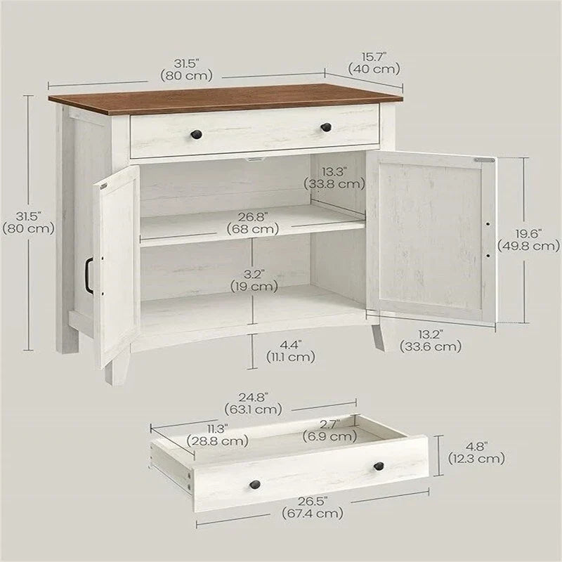 Buffet blanc style campagne avec portes de grange