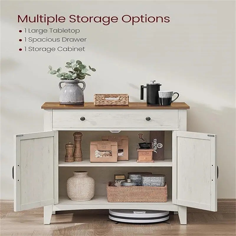 Buffet blanc style campagne avec portes de grange