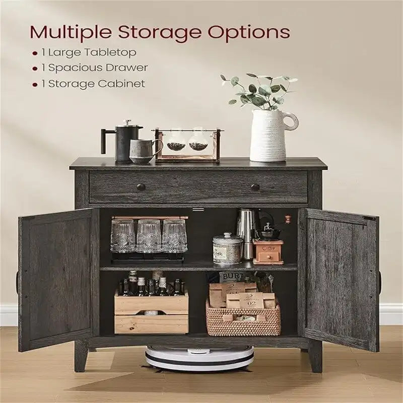 Buffet blanc style campagne avec portes de grange