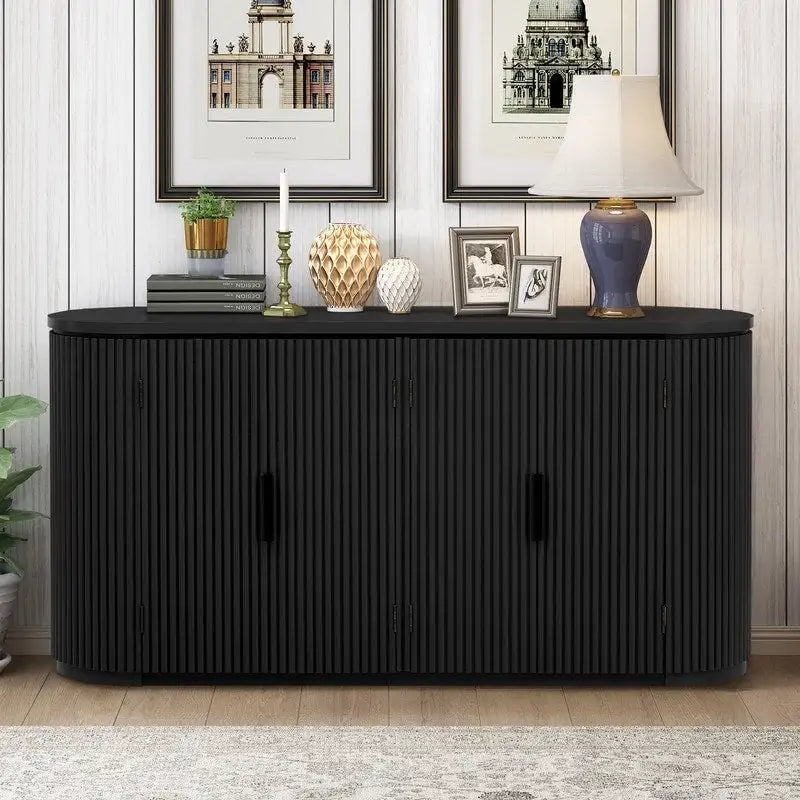 63 Vertical Striped Door Storage Cabinet with Adjustable Shelves