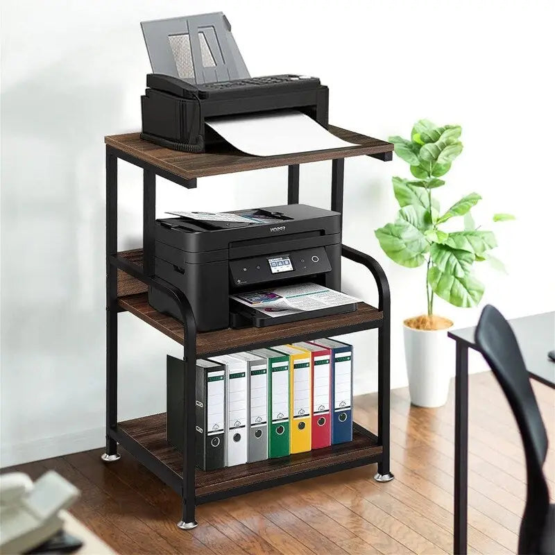 3 Tier Mobile Printer Stand on Wheels with Storage Shelves - 16D x 20W x 30H
