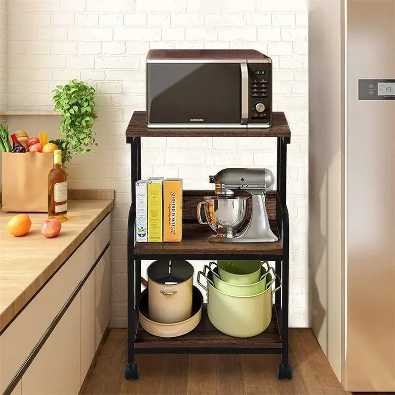 3 Tier Mobile Printer Stand on Wheels with Storage Shelves