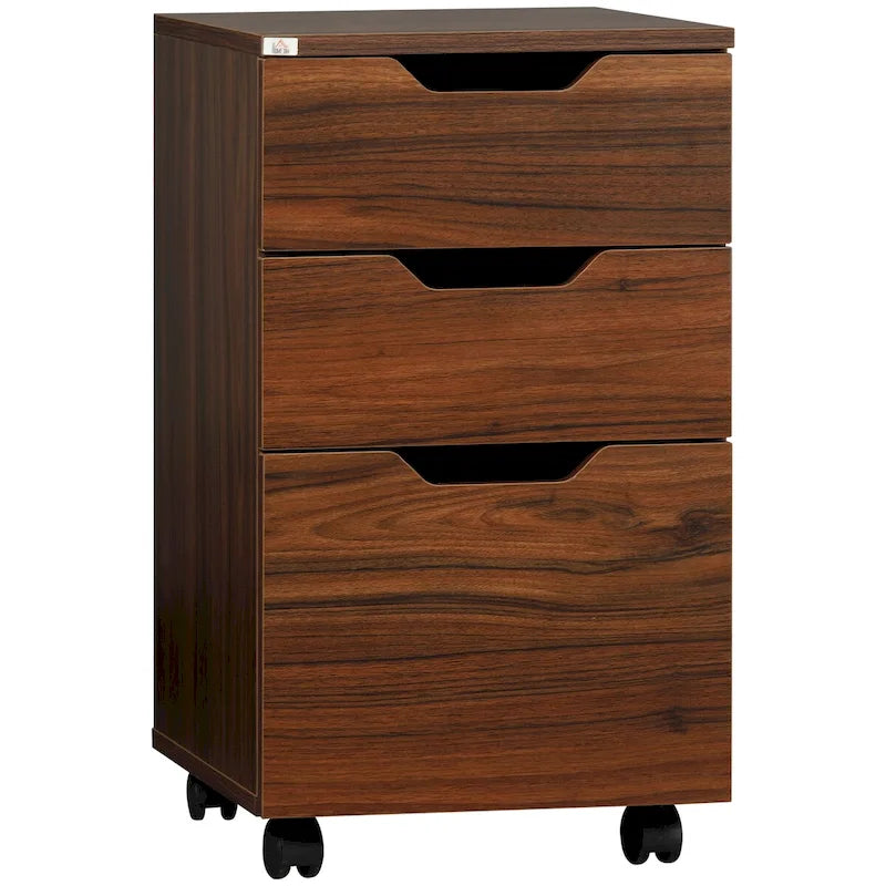 3 Drawer Office Storage Cabinet, Under Desk Cabinet with Wheels for Bedroom, Living Room, Brown Wood Grain
