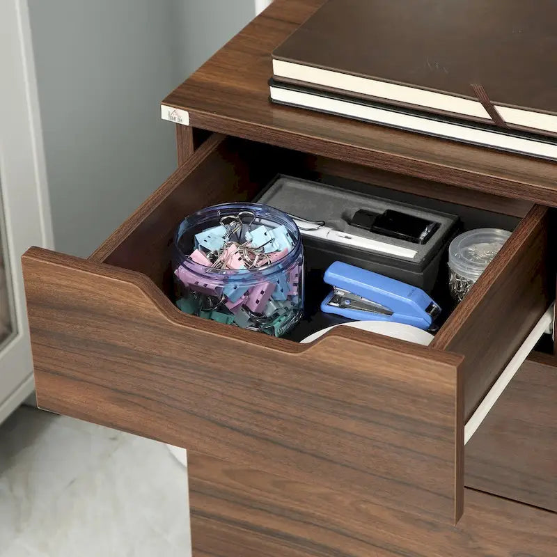 3 Drawer Office Storage Cabinet, Under Desk Cabinet with Wheels for Bedroom, Living Room, Brown Wood Grain
