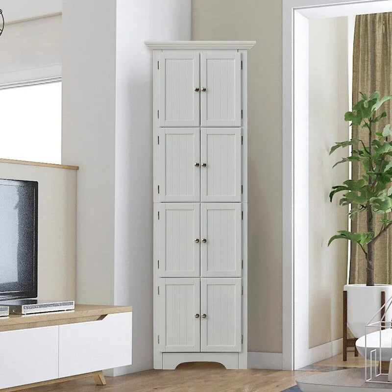 Moderner hoher Badezimmerschrank mit Türen und 4 Einlegeböden für Wohnzimmer, Küche, Büro und Schlafzimmer