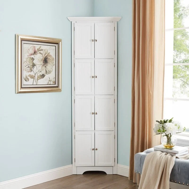 Moderner hoher Badezimmerschrank mit Türen und 4 Einlegeböden für Wohnzimmer, Küche, Büro und Schlafzimmer