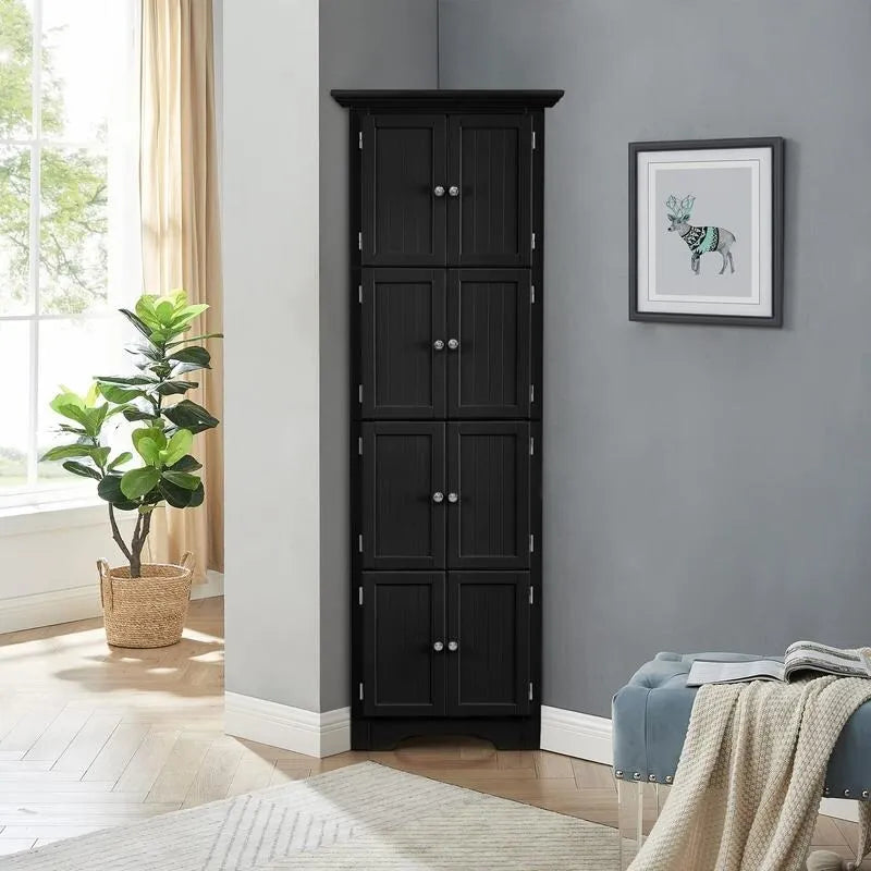 Moderner hoher Badezimmerschrank mit Türen und 4 Einlegeböden für Wohnzimmer, Küche, Büro und Schlafzimmer