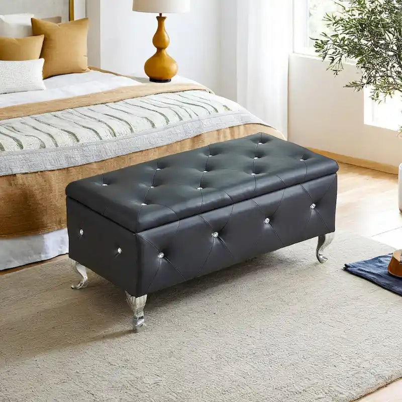 Ottoman rembourré en similicuir PU avec rangement