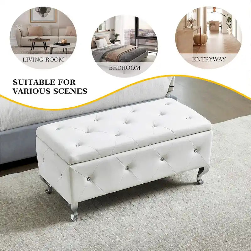 Ottoman rembourré en similicuir PU avec rangement