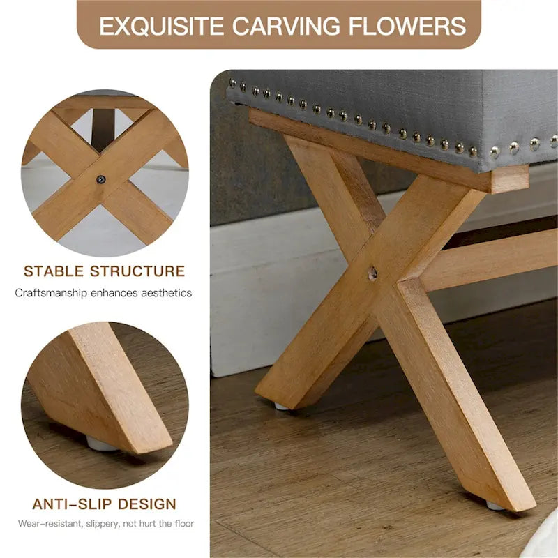 Banc de rangement en lin à 35 boutons capitonnés