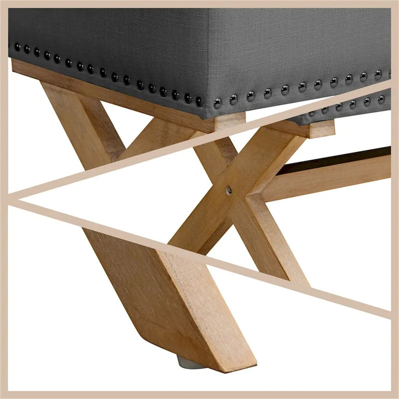 Banc de rangement en lin à 35 boutons capitonnés