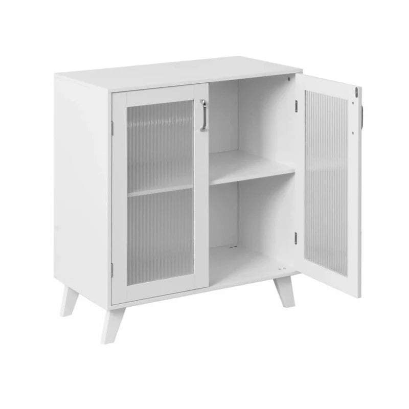 Moderner Badezimmerschrank mit 2 Glastüren und verstellbarem Einlegeboden, Weiß