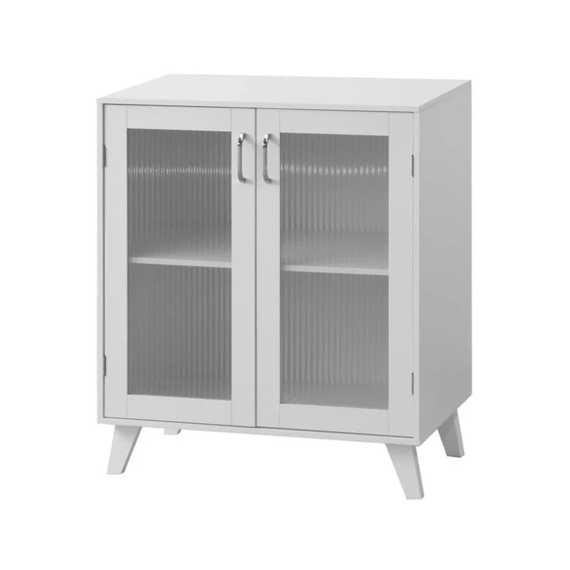 Moderner Badezimmerschrank mit 2 Glastüren und verstellbarem Einlegeboden, Weiß