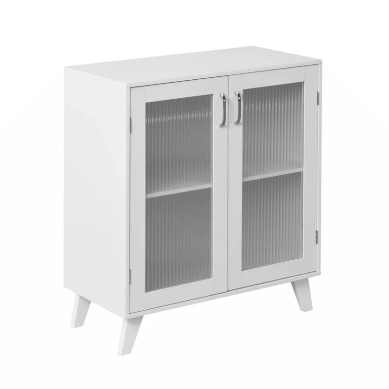 Moderner Badezimmerschrank mit 2 Glastüren und verstellbarem Einlegeboden, Weiß