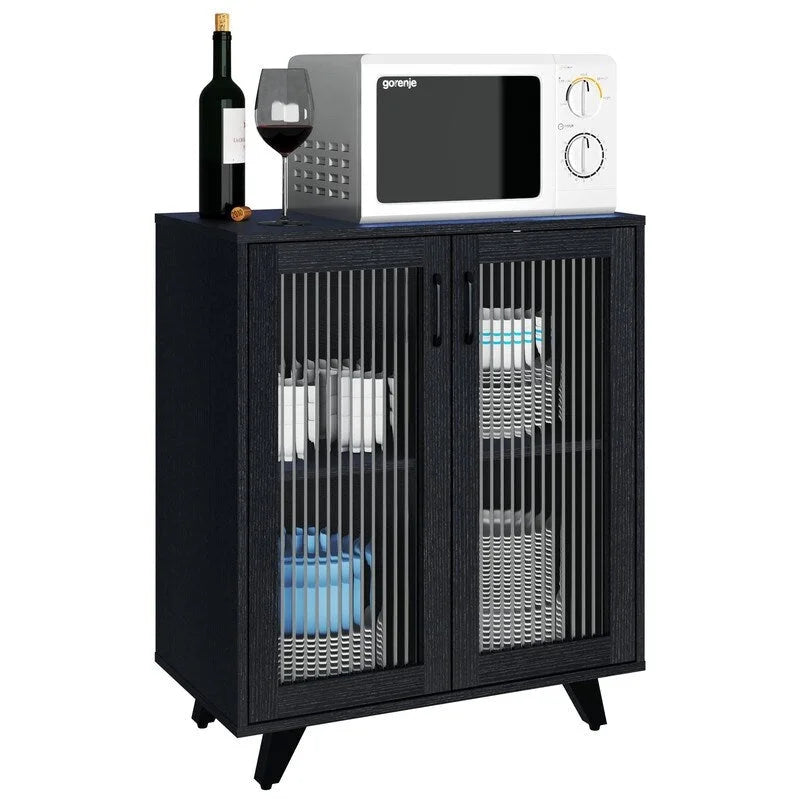 White Accent Cabinet with Fluted Glass Double Doors, Sideboard Storage Cabinet for Entryway