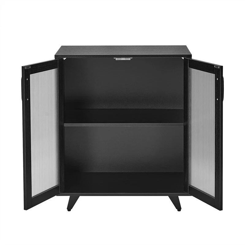 Armoire décorative blanche avec doubles portes en verre cannelé, buffet de rangement pour entrée