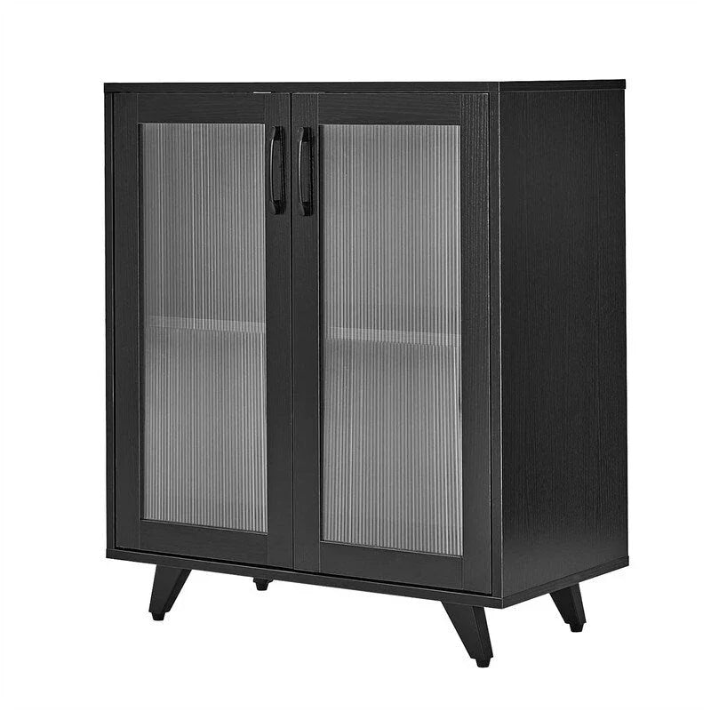 White Accent Cabinet with Fluted Glass Double Doors, Sideboard Storage Cabinet for Entryway