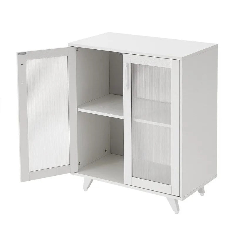 Armoire décorative blanche avec doubles portes en verre cannelé, buffet de rangement pour entrée