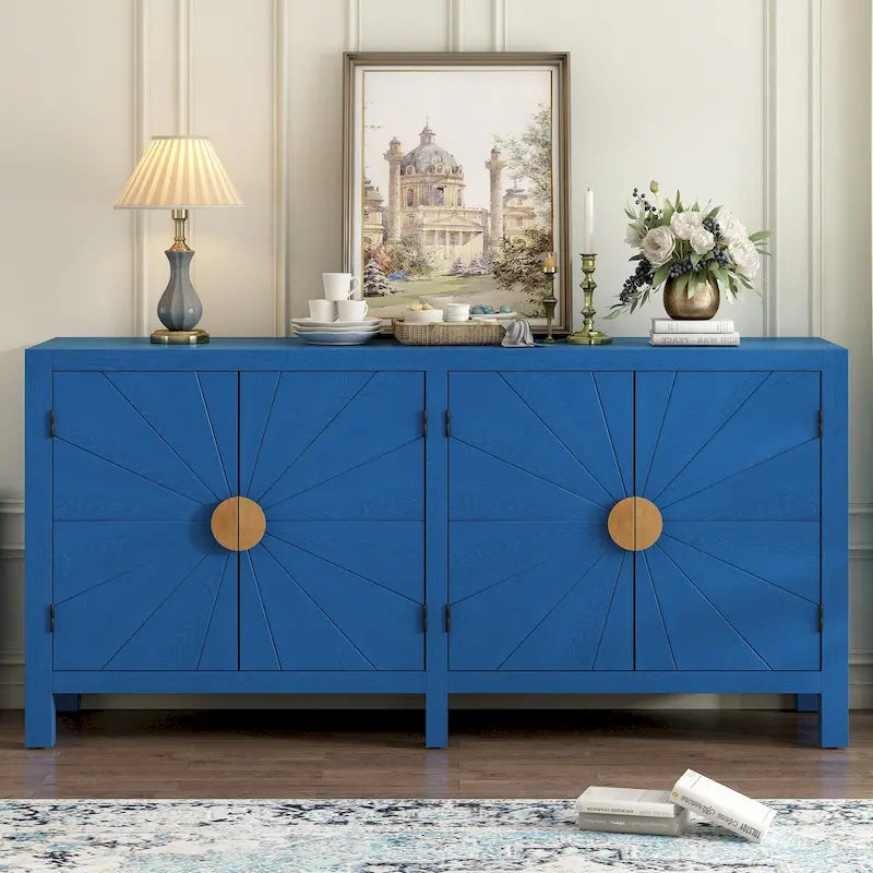 Caractéristiques uniques d’un meuble plaqué frêne avec portes à motif de lignes rayonnantes, idéal pour les salons et les couloirs