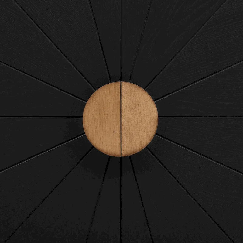 Caractéristiques uniques d’un meuble plaqué frêne avec portes à motif de lignes rayonnantes, idéal pour les salons et les couloirs
