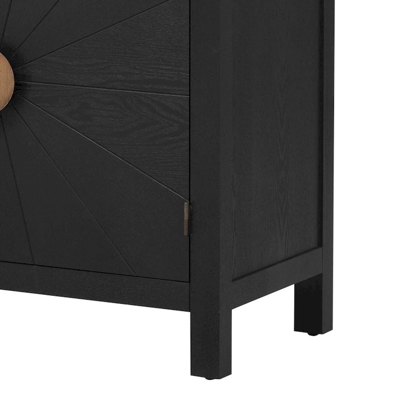 Caractéristiques uniques d’un meuble plaqué frêne avec portes à motif de lignes rayonnantes, idéal pour les salons et les couloirs