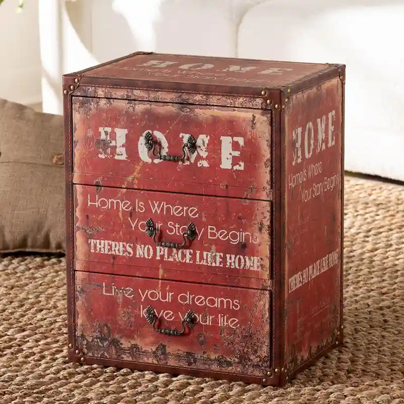 Vintage-Aufbewahrungstruhe aus Kunstleder und Holz mit 3 Schubladen