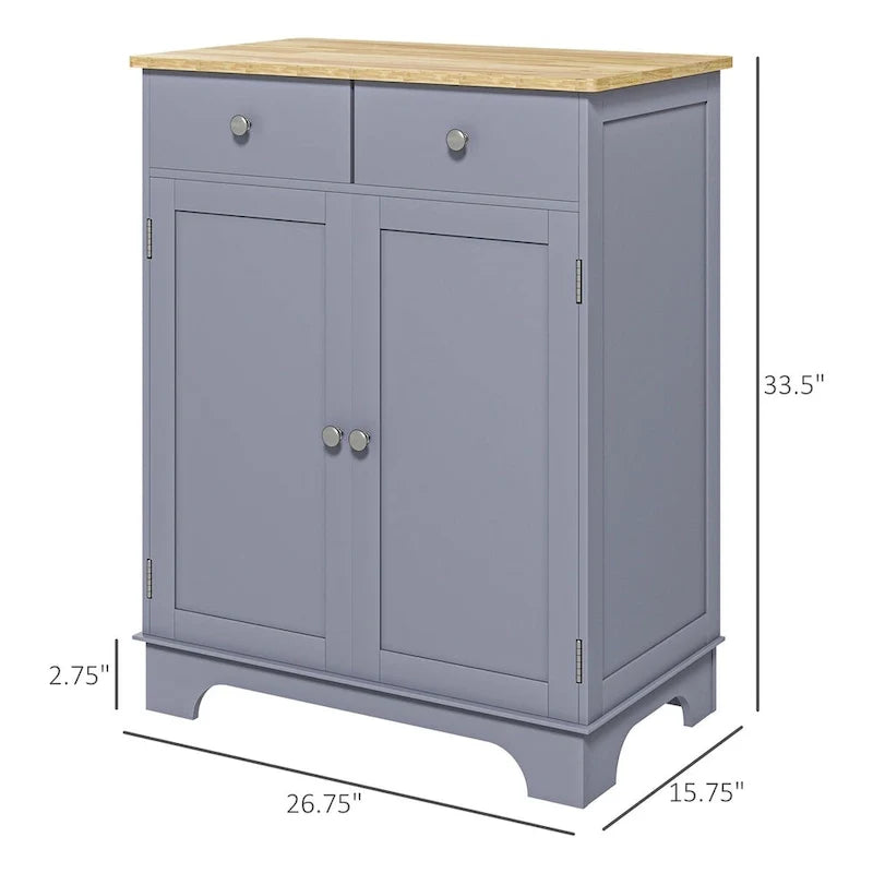 Buffet, meuble de cuisine à deux portes, rangement pour coin café avec 2 tiroirs et étagère réglable