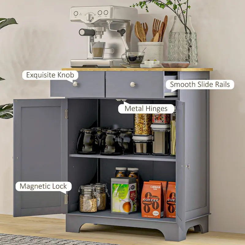 Buffet-Sideboard, Küchenschrank mit Doppeltür, Kaffeebar mit Stauraum, 2 Schubladen und verstellbarem Einlegeboden