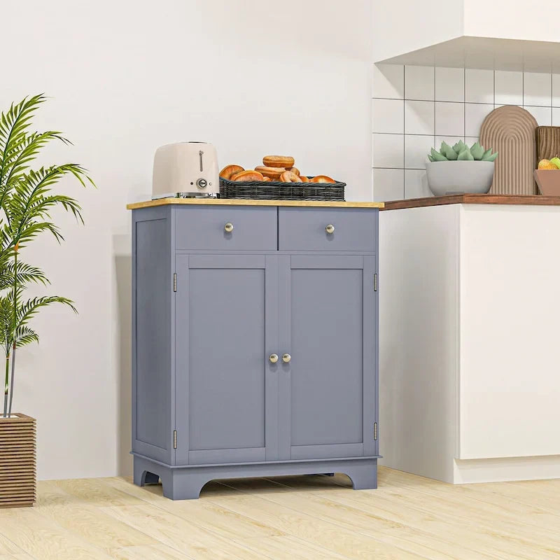 Buffet, meuble de cuisine à deux portes, rangement pour coin café avec 2 tiroirs et étagère réglable