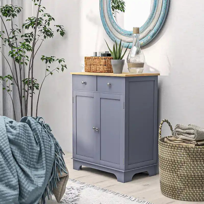 Buffet, meuble de cuisine à deux portes, rangement pour coin café avec 2 tiroirs et étagère réglable