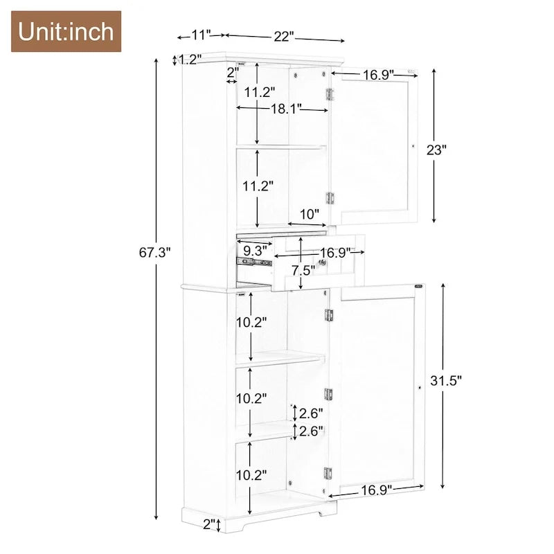 Armoire de rangement autoportante avec tiroir et étagère réglable