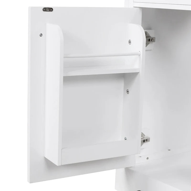 Mueble de baño con lavabo, puerta y dos cajones
