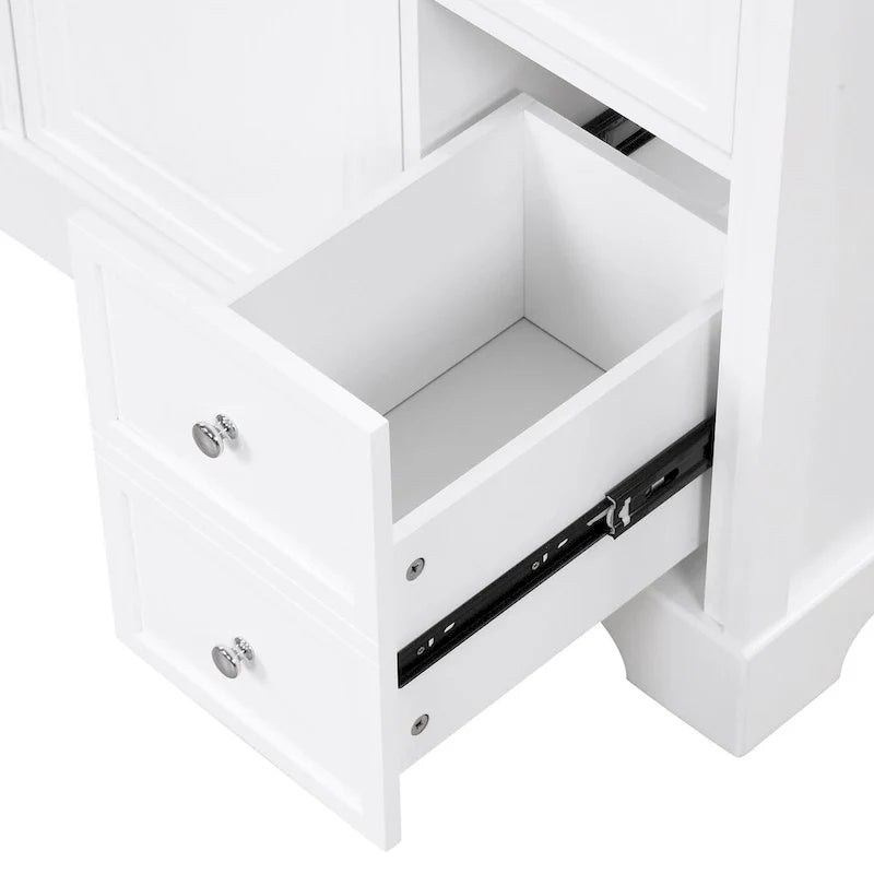 Mueble de baño con lavabo, puerta y dos cajones