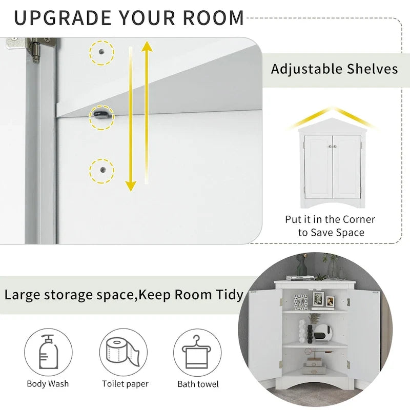 Bathroom Storage Cabinet with Adjustable Shelves Freestanding Floor Cabinet