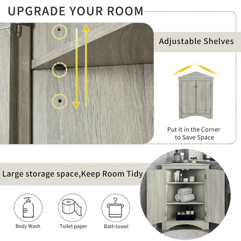 Bathroom Storage Cabinet with Adjustable Shelves Freestanding Floor Cabinet